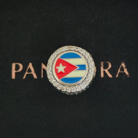 Pandora Cuba Flag Bead Charm Bracelet Pendant S925 Silver with box - Picture 1 of 7